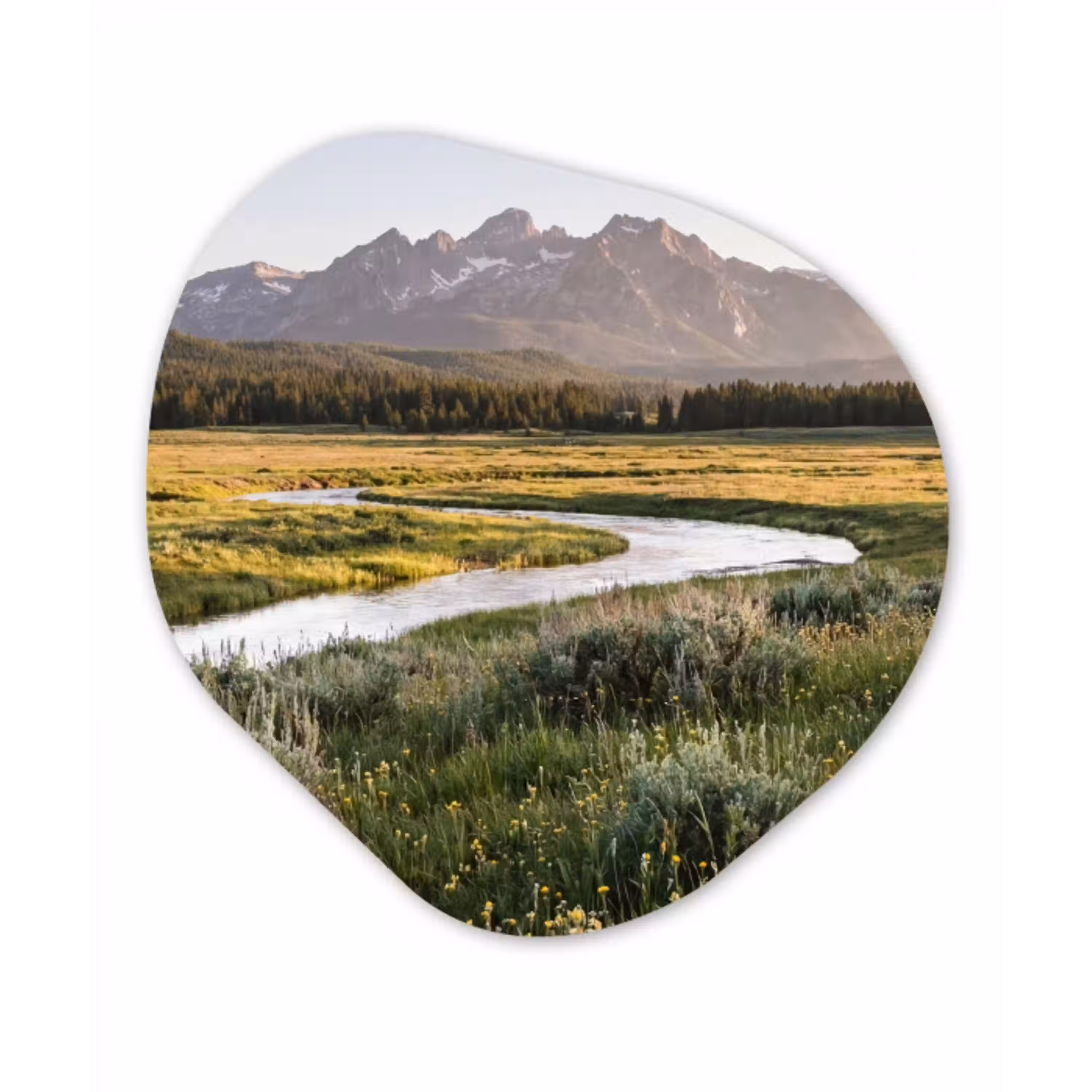 Berglandschap - Rivier - Bos Wandcirkel Organisch Aluminium middel -3d