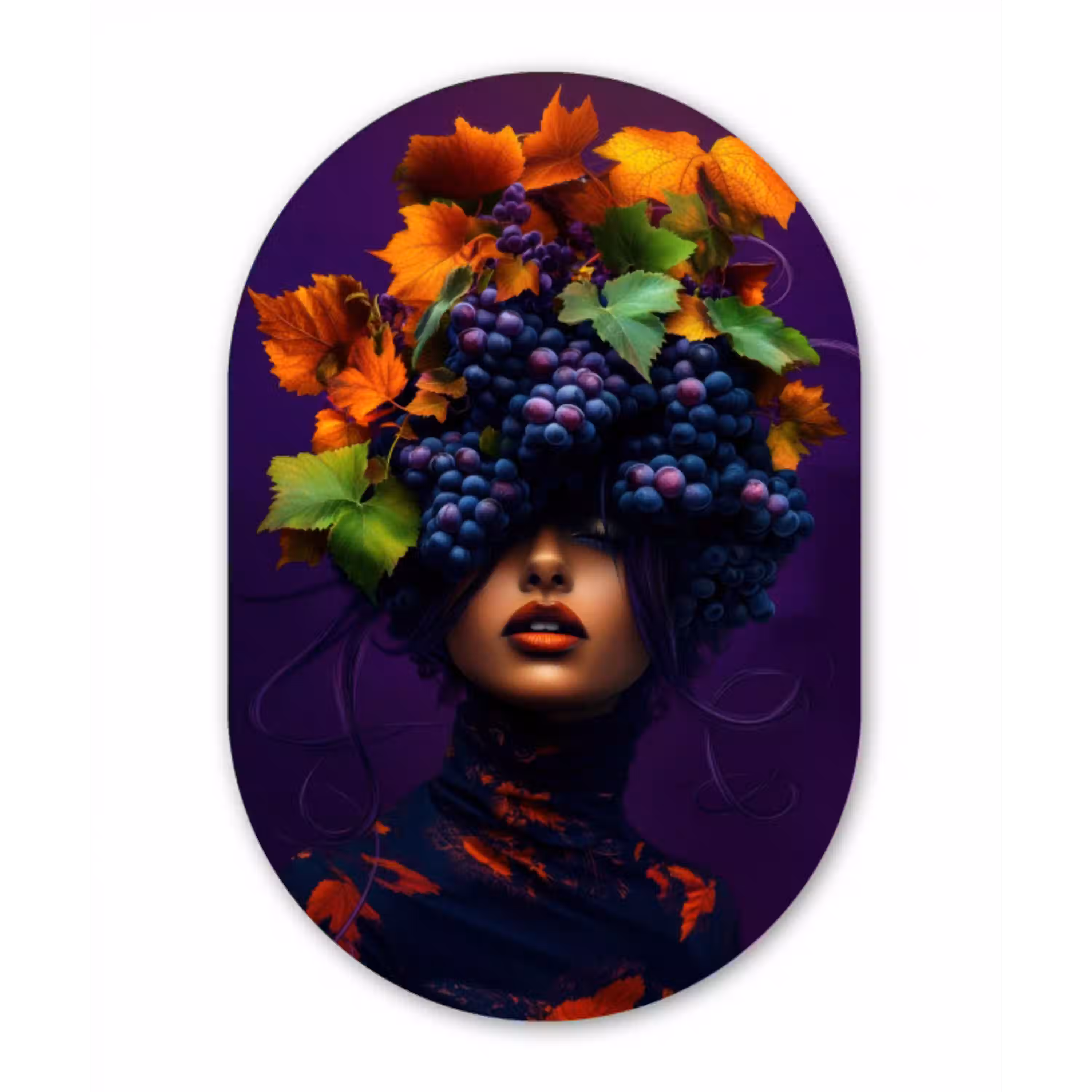 Vrouw - Paars - Druiven Wandcirkel Ovaal Glas middel -3d