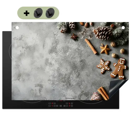 Winter - Kerst - Beton - Dennenappels Inductie beschemer met haakjes klein -3d