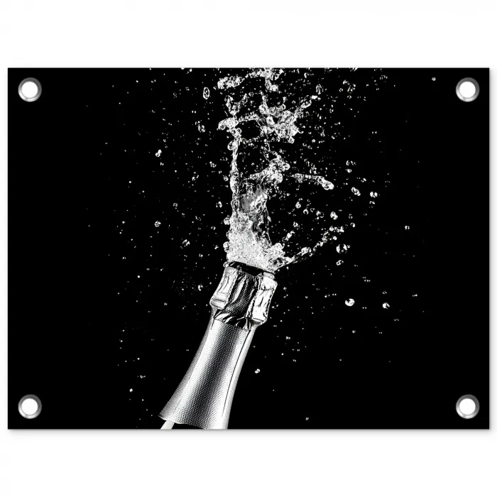 Champagne - Zwart - Spetters - Popping tuinposter los doek klein -3d
