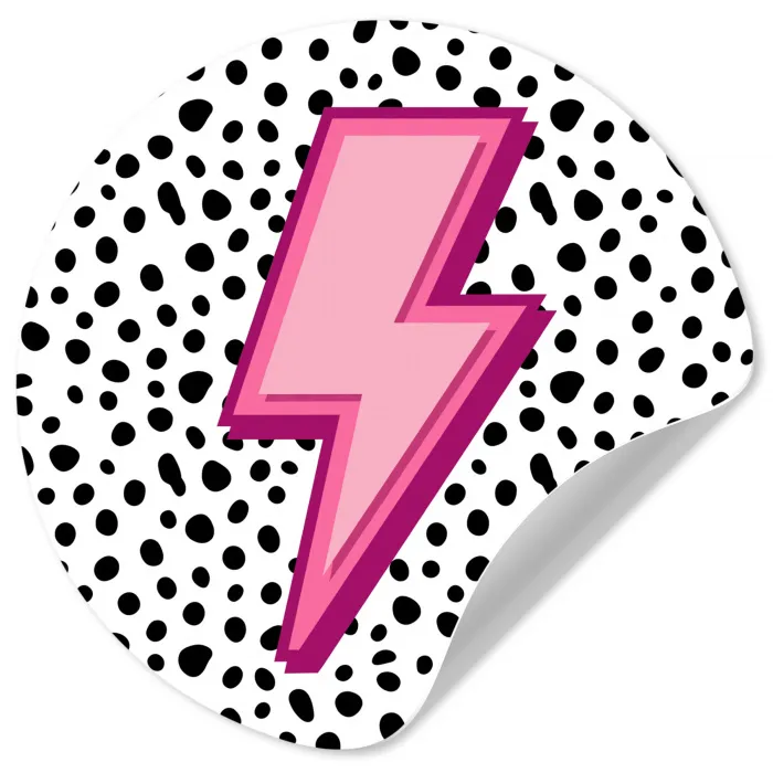Bliksem - Roze - Stippen Wandcirkel behangsticker klein -3d
