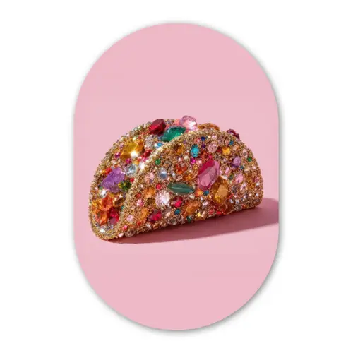 Taco - Kleurrijk - Edelstenen - Goud Wandcirkel Ovaal Glas middel -3d
