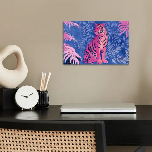 Tijger - Roze - Bladeren - Jungle poster papier klein -sfeer1