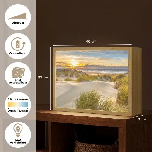 Zonsondergang - Duinen - Strand - Landschap Light Box met batterij (Wandlamp) middel -USP_websiteoverzichtNL