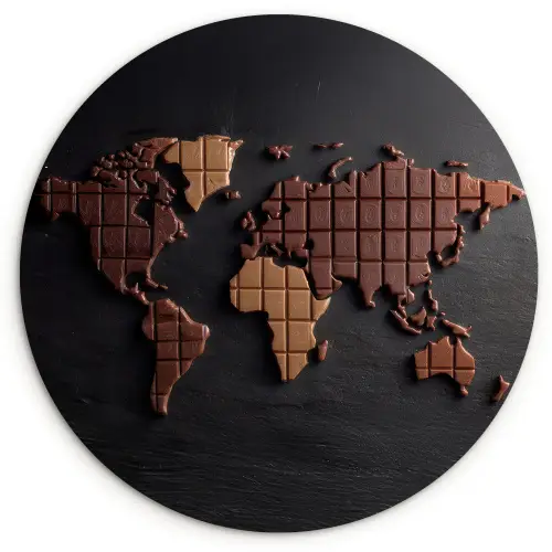 Wereldkaart - chocola - Smakelijke uitstraling Wandcirkel kunststof plaat 5mm dik klein -3d