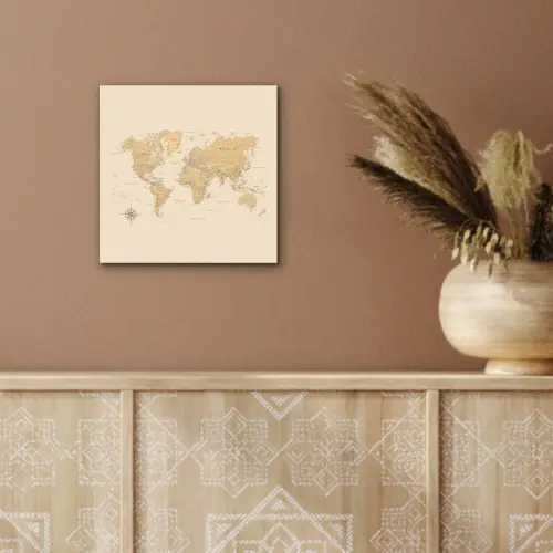 Wereldkaart - Realistisch - Beige aluminium wit klein -sfeer4