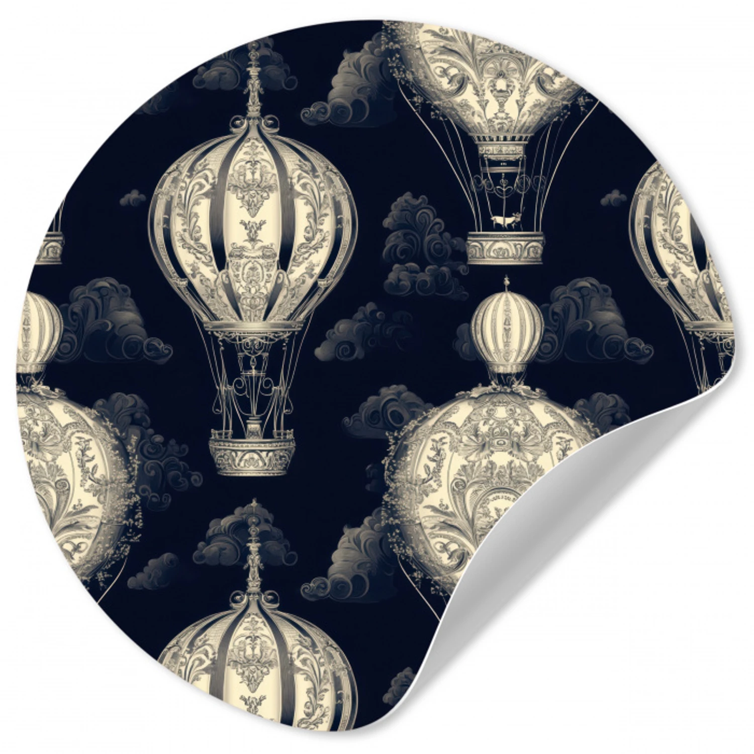 Luchtballonnen - Wolken - Patroon - Donkerblauw Wandcirkel behangsticker klein 186 -3d