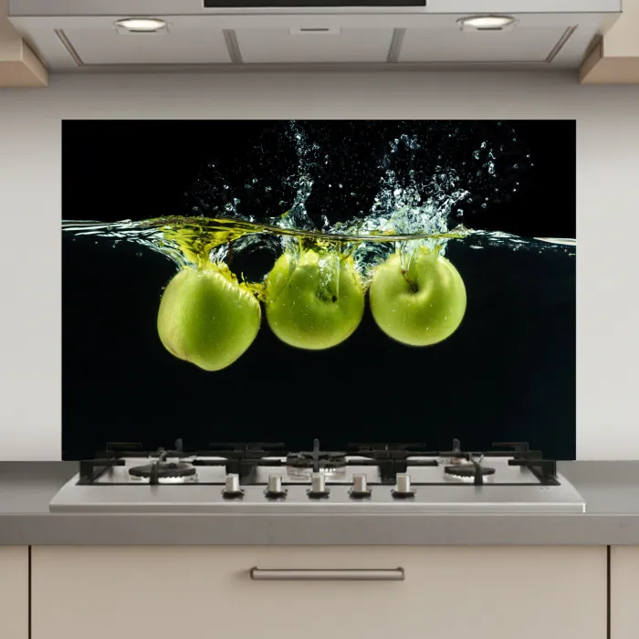 Appels - Fruit - Water - Zwart - Groen keuken achterwand spatscherm klein -3d_website