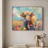 Schotse hooglander - Natuur - Kleurrijk - Bloemen Textielframe - compleet frame klein -sfeer2