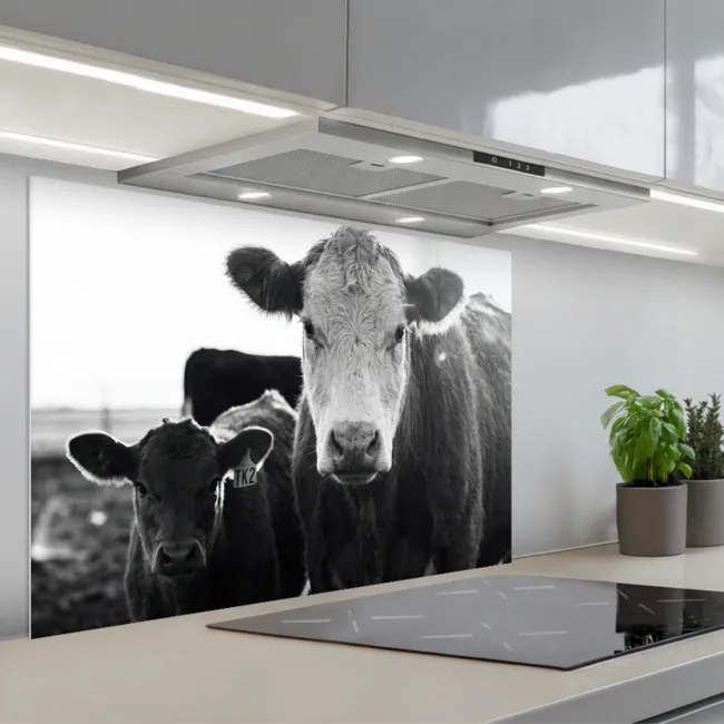 Kitchen splashback for hob - Cows - Black - White