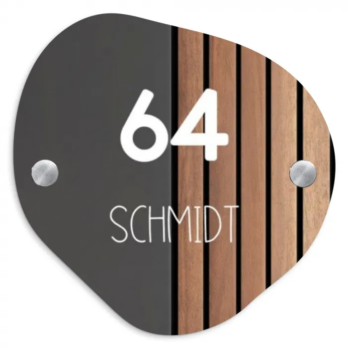 Hout en antraciet - Modern Naambord Organisch middel -3d