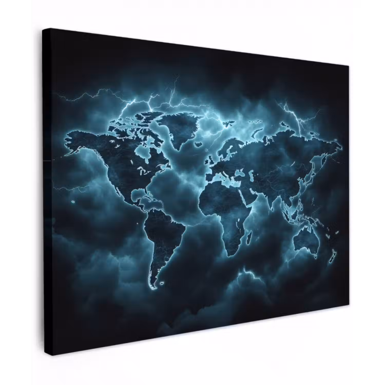 Leinwandbild - Weltkarte - Blitz - Blau