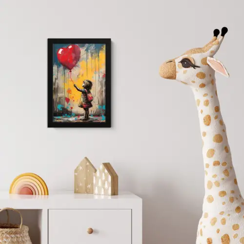 Meisje - Ballon - Hart - Graffiti fotolijst zwart zonder passe partout klein -usfeer4_kinderkamer