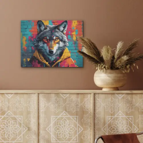 Graffiti - Wolf - Street art - Blauw PET vilt klein -sfeer4
