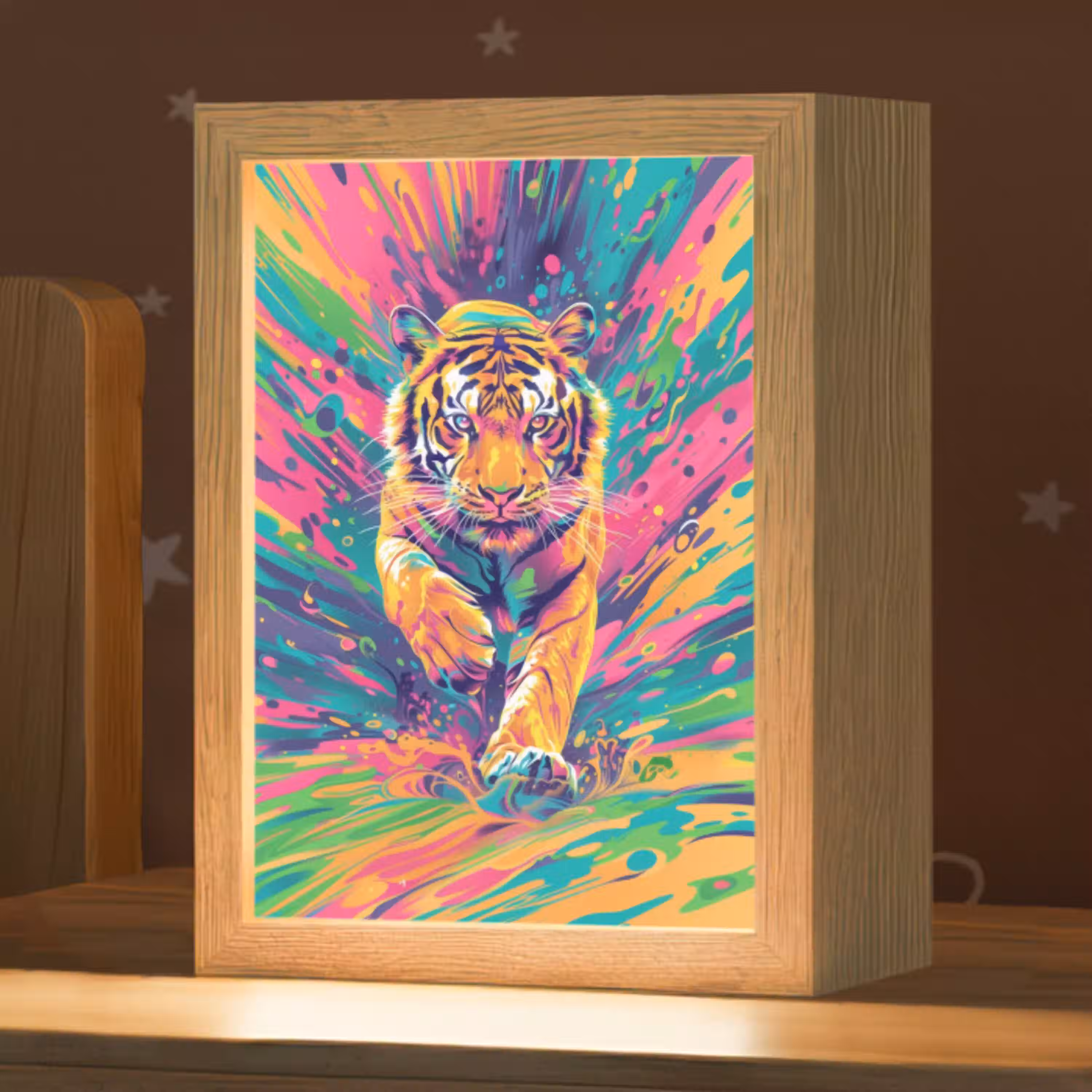 Tijger  - Wilde dieren - Kleurrijk - Verflook Light Box met kabel klein -zzz_3d_website
