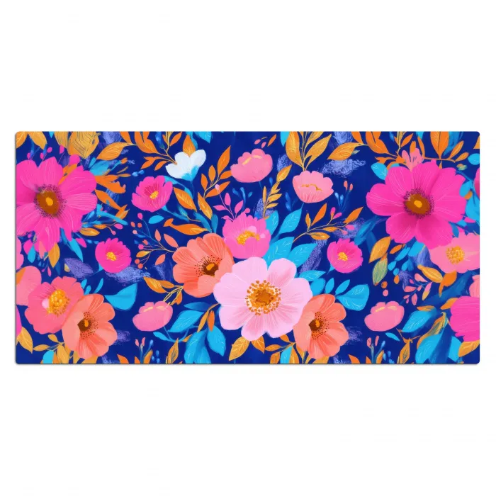 Bloemen - Blauw - Roze Muismat XXL klein -3d_leeg