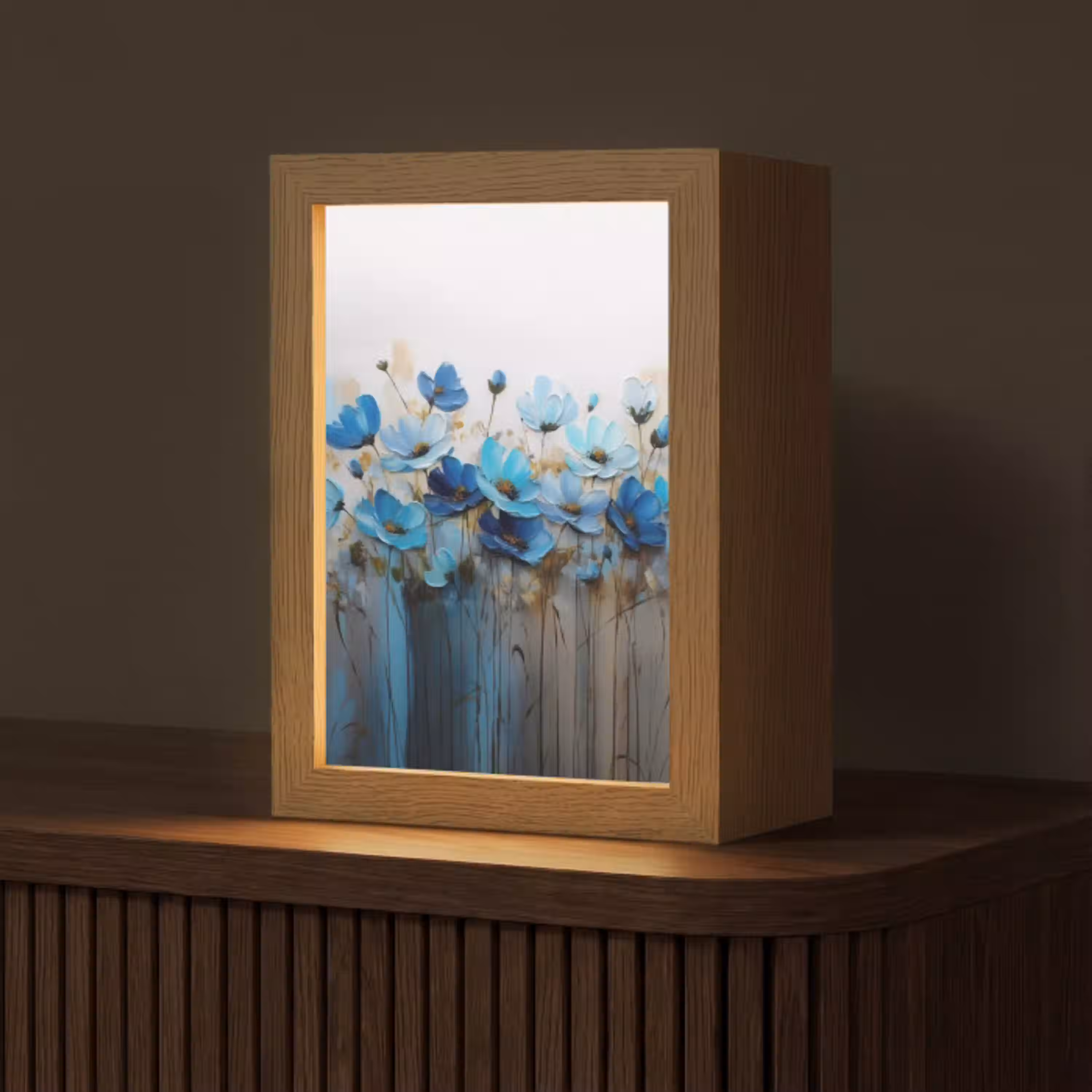Bloemen - Schilderij - Blauw Light Box met kabel (Tafellamp) klein -z3d_website