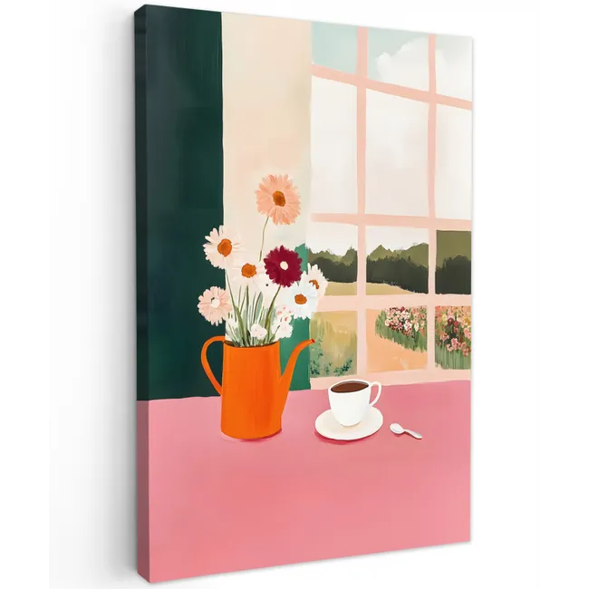 Bloemen - Koffie - Raam Tuinposter op houten frame 2 cm dik klein -3d
