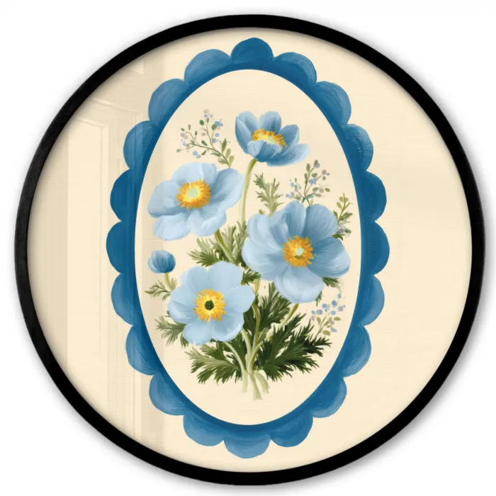 Lijst - Bloemen - Lichtblauw - Illustratie Fotolijst rond zonder passe partout klein -3d