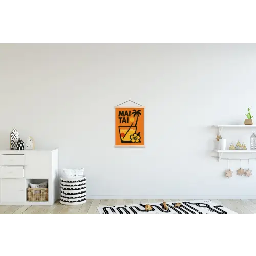 Palmboom - Bloem - Art - Drink textielposter latten blank klein -kinderkamer