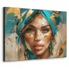 Vrouw - Portret - Goud - Luxe - Blauw Textielframe zwart klein -3d
