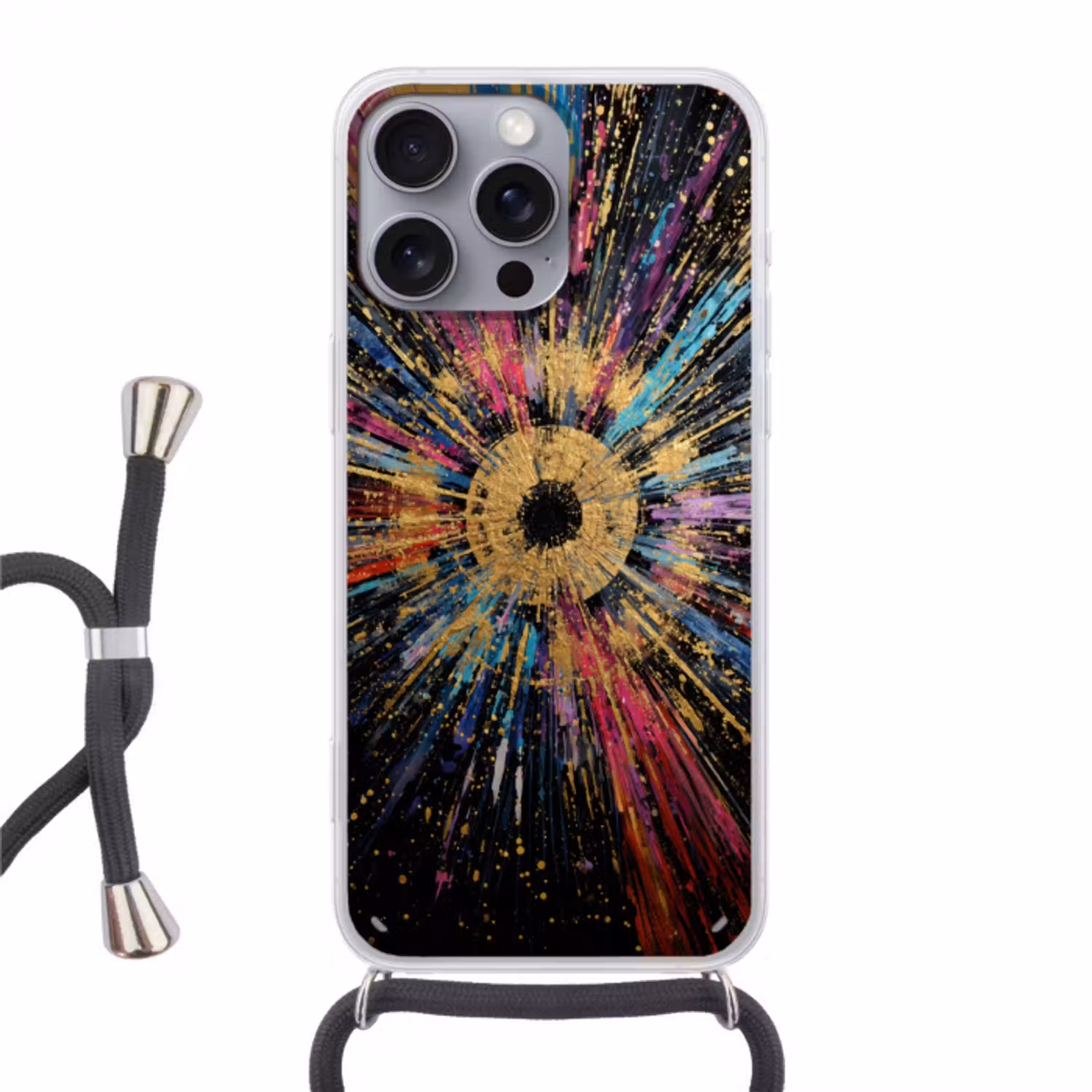 Explosie - Goud - Kleurrijk - Abstract Hoesje iPhone 16 Pro Max met koord klein -3d