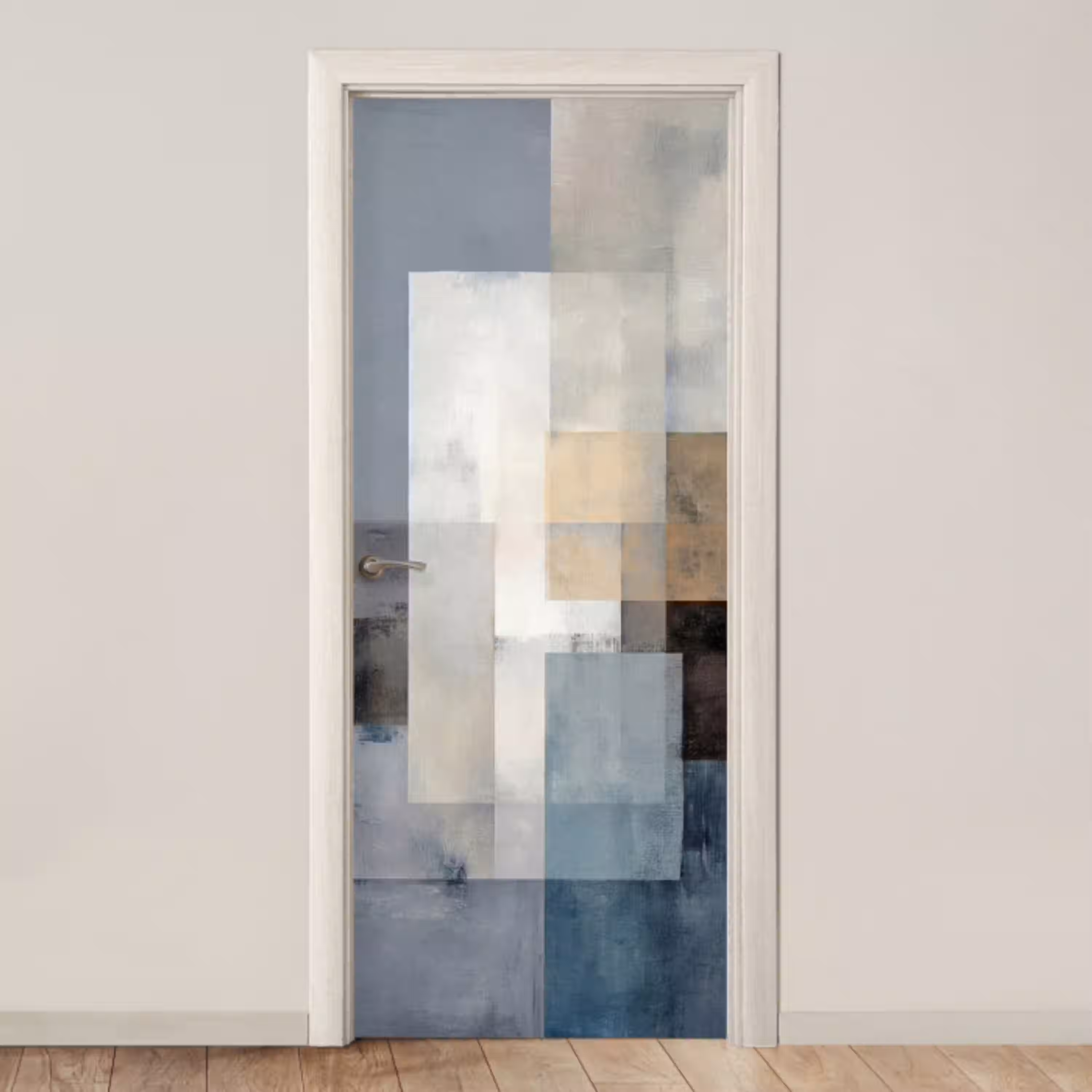 Rechthoeken - Abstract - Blauw deurposter klein -3d_beige