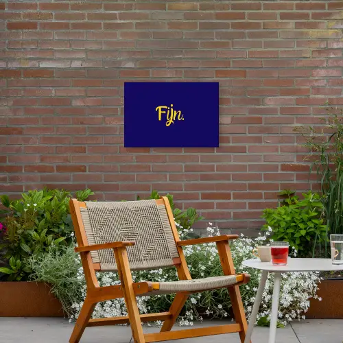 Blauw - Geel - Fijn Tuinposter op houten frame 2 cm dik klein -sfeer3