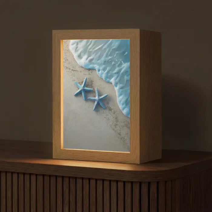 Zeesterren - Zand - Zee - Blauw Light Box met kabel (Tafellamp) klein -z3d_website