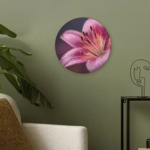 Roze - lelie - Dauwdruppels Akoestische PET Vilt - Rond klein -sfeer2