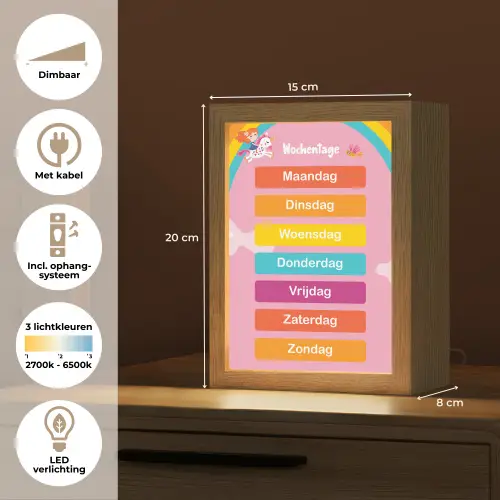 Educatief - Dagen van de week - Eenhoorn - Leren - Meisjes Light Box met kabel klein -USP_NL