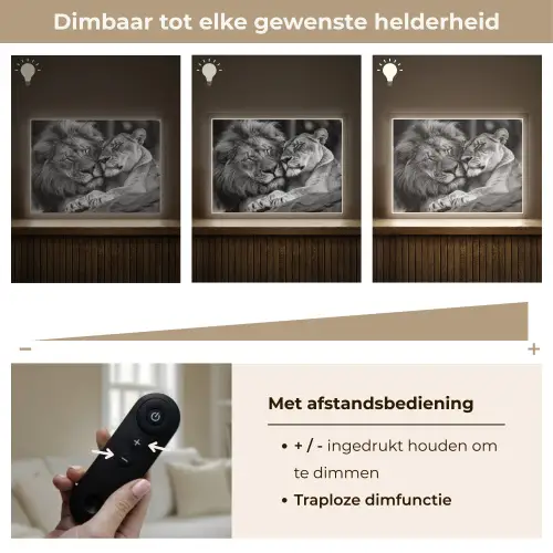 Leeuwen - Dieren - Zwart - Wit - Leeuw Light Box met batterij (Wandlamp) middel -USP_dimbaarNL