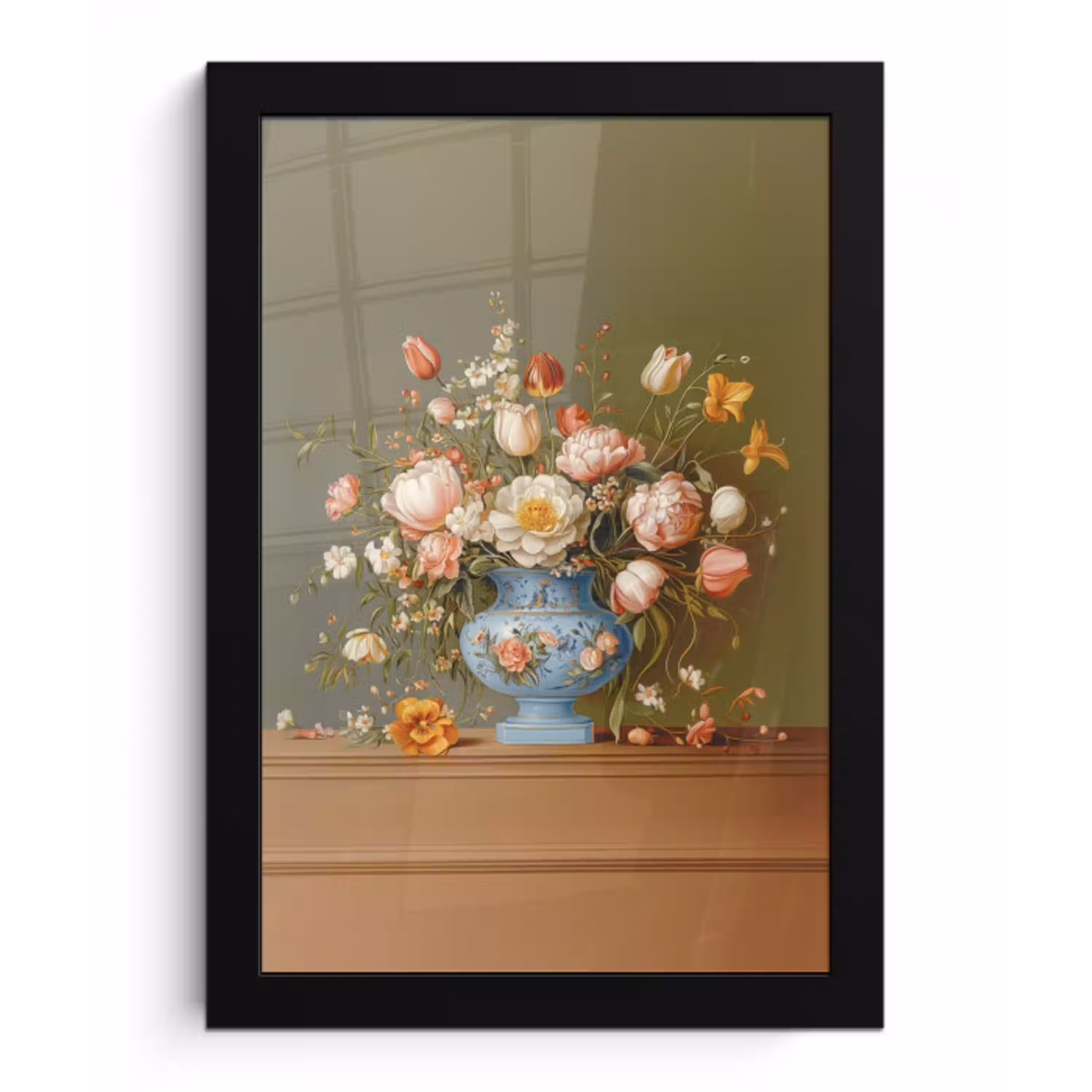 Neutral - Bloemen - Boeket - Vaas fotolijst zwart zonder passe partout klein -3d
