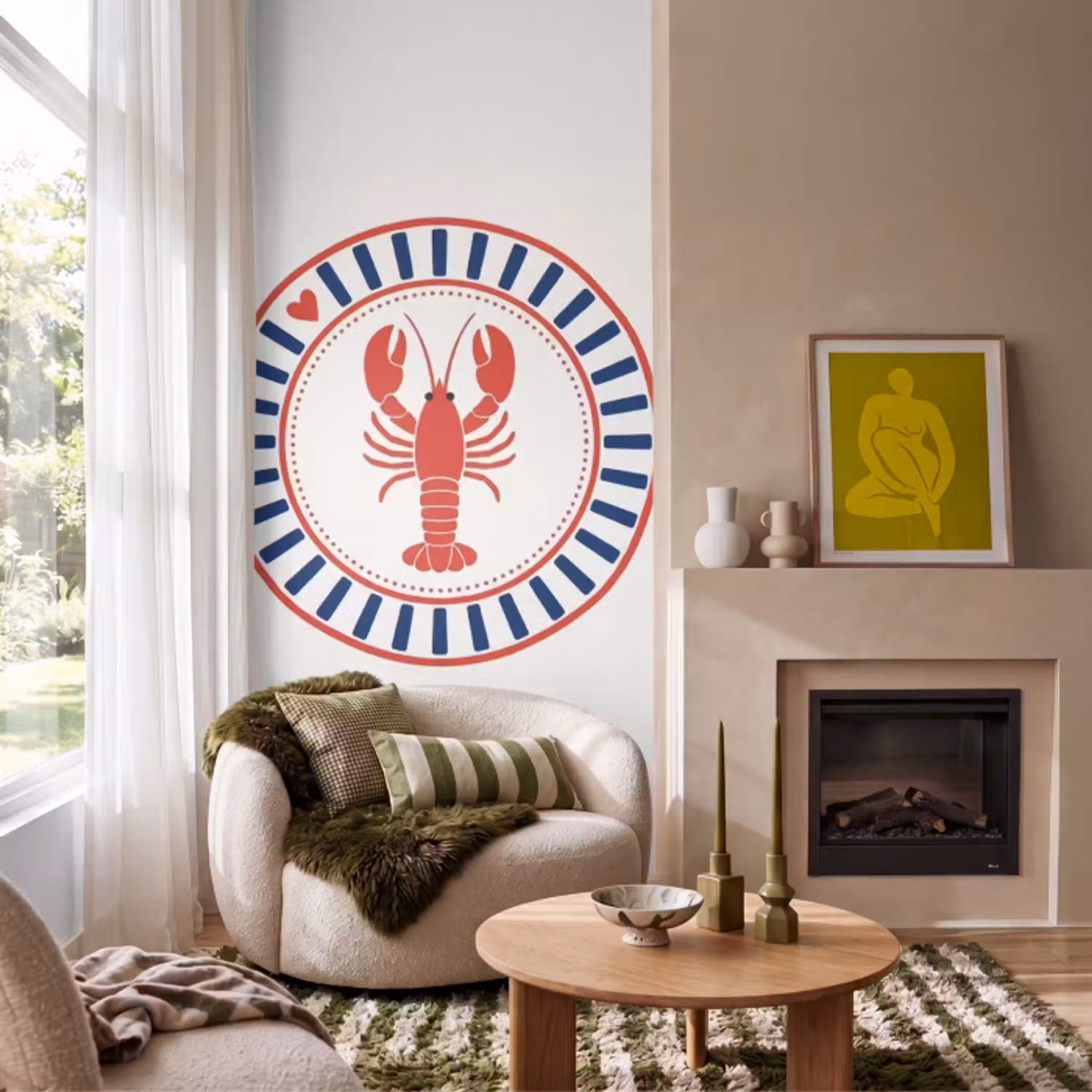 Zeeleven - Kreeft - Embleem - Grafisch - Rood Behang Vlies klein -sfeer2
