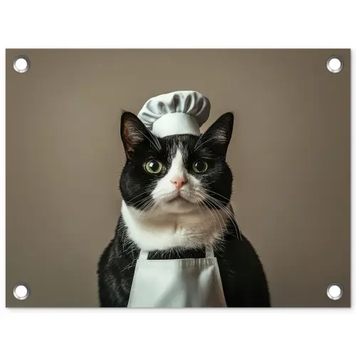 Kat - Kokskleding - Zwart - Wit tuinposter los doek klein -3d