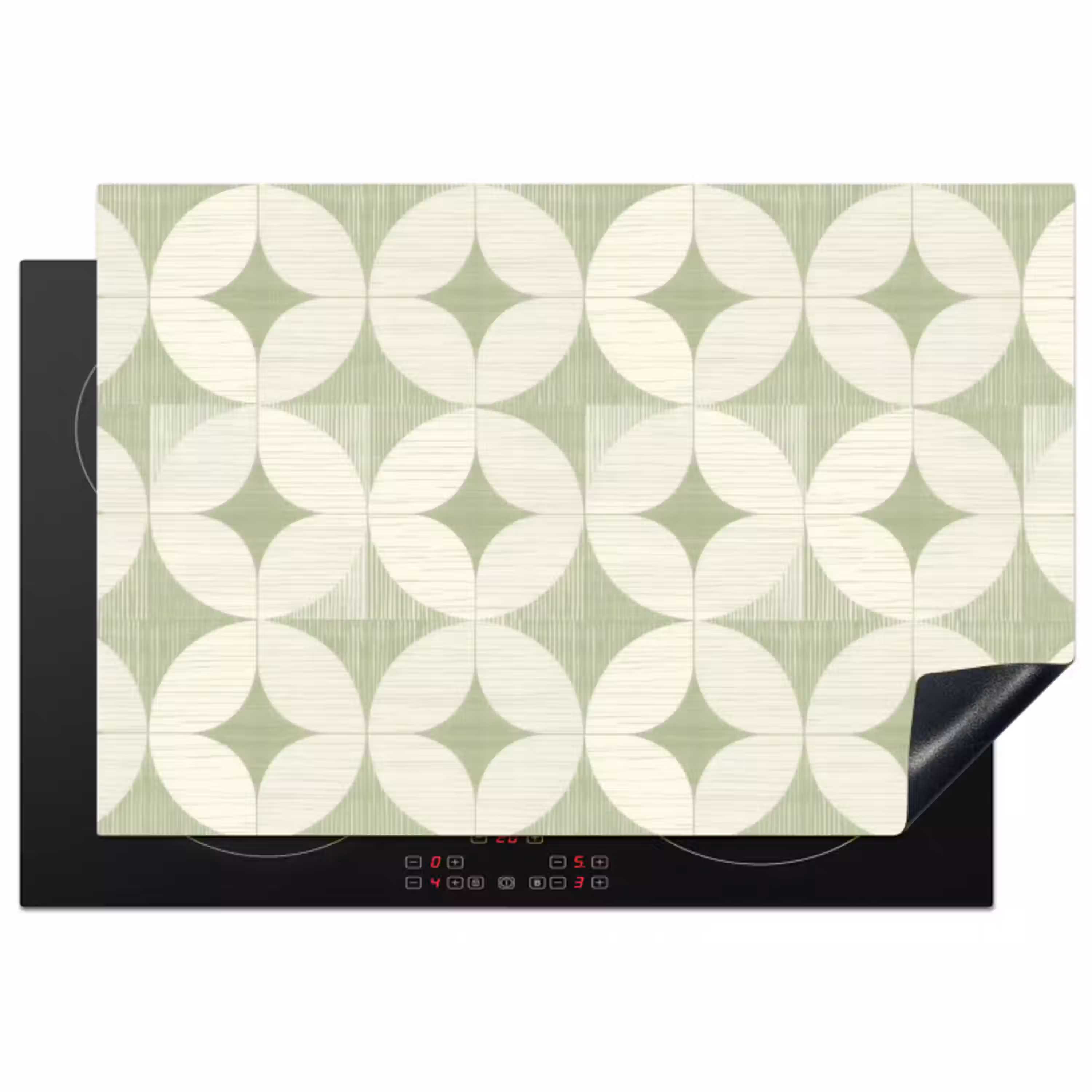 Saliegroen - Geometrisch - Retro - Mid-Century - Patroon Inductie beschermer vinyl 3mm klein 276 -3d