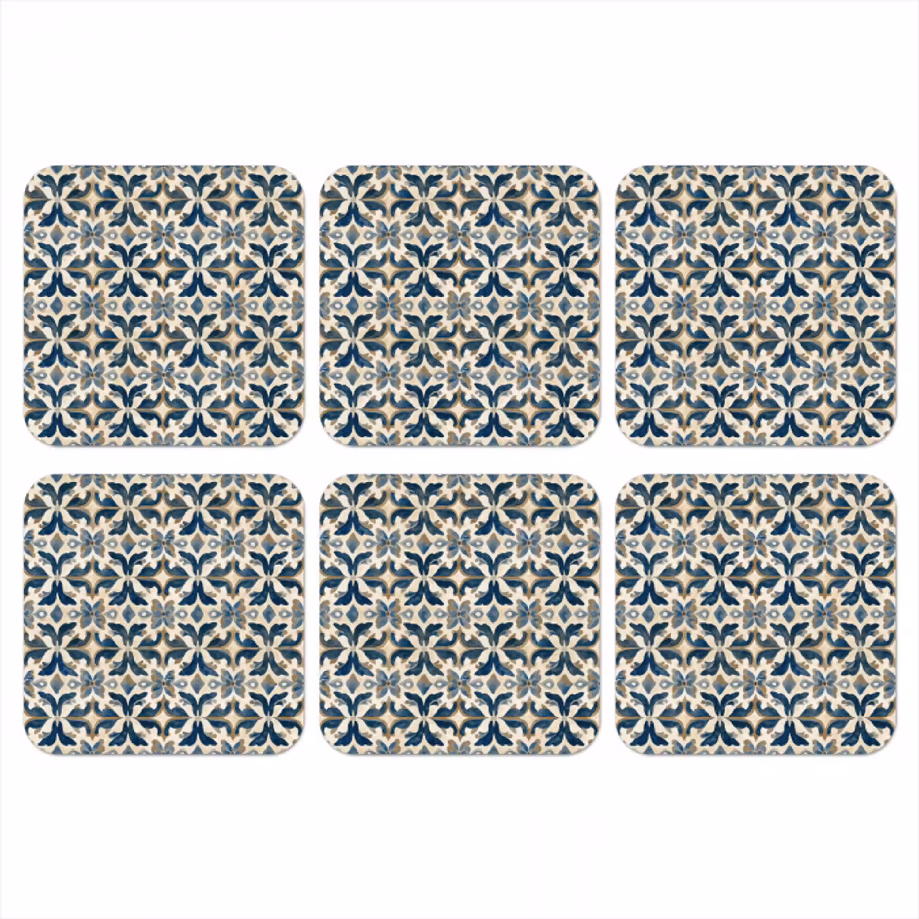 Tegel - Patroon - Blauw - Beige onderzetter kurk middel 366 -3d
