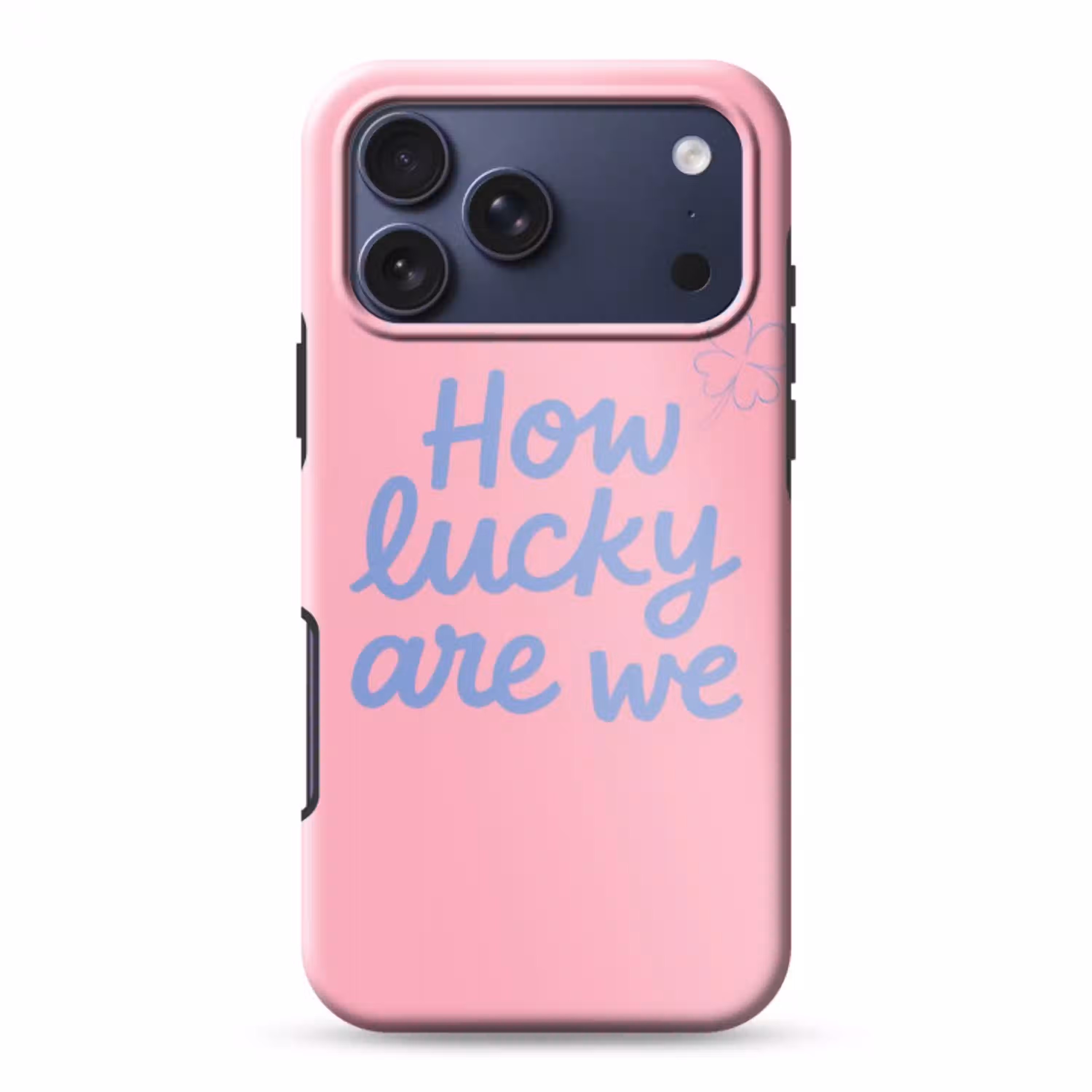 How lucky are we - Klavervier - Roze - Blauw Toughcase MagSafe Apple iPhone 17 Pro Max klein -3d