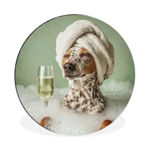 Hond - Bad - Champagne - Handdoek Wandcirkel aluminium klein -3d