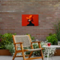 Oranje - Hoed - Vrouw Tuinposter op houten frame 2 cm dik klein -sfeer3