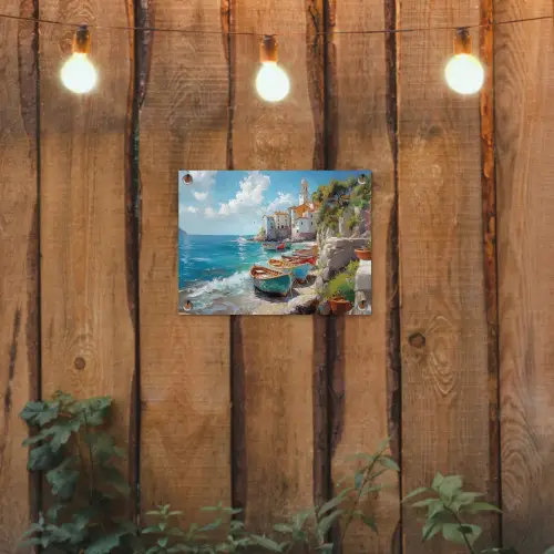 Boten - Rotsen - Zee - Zon tuinposter los doek klein -sfeer1