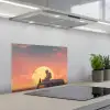 Busje - Kat - Zonsondergang - Oranje keuken achterwand spatscherm klein -3d_schuin