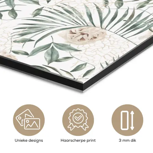 Bohemian - Bloemen - Bladeren - Jungle - Tropical aluminium wit klein -closeup_NL