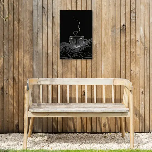 Lijntekening - Koffiekop - Zwart Tuinposter op houten frame 2 cm dik klein -sfeer4