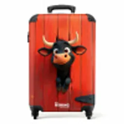 Zwarte stier steekt kop door rode schuurdeur NBS - Handbagage koffer - Kinderen Unisex middel -productfoto_recht