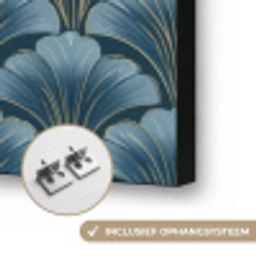 Patroon - Ginkgoblad - Blauw Textielframe zwart klein 947 -USP_ophangsysteemNL
