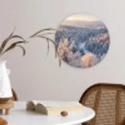 Bos - Bergen - Goud - Winter - Warm Wandcirkel kunststof plaat 5mm dik klein -sfeer4