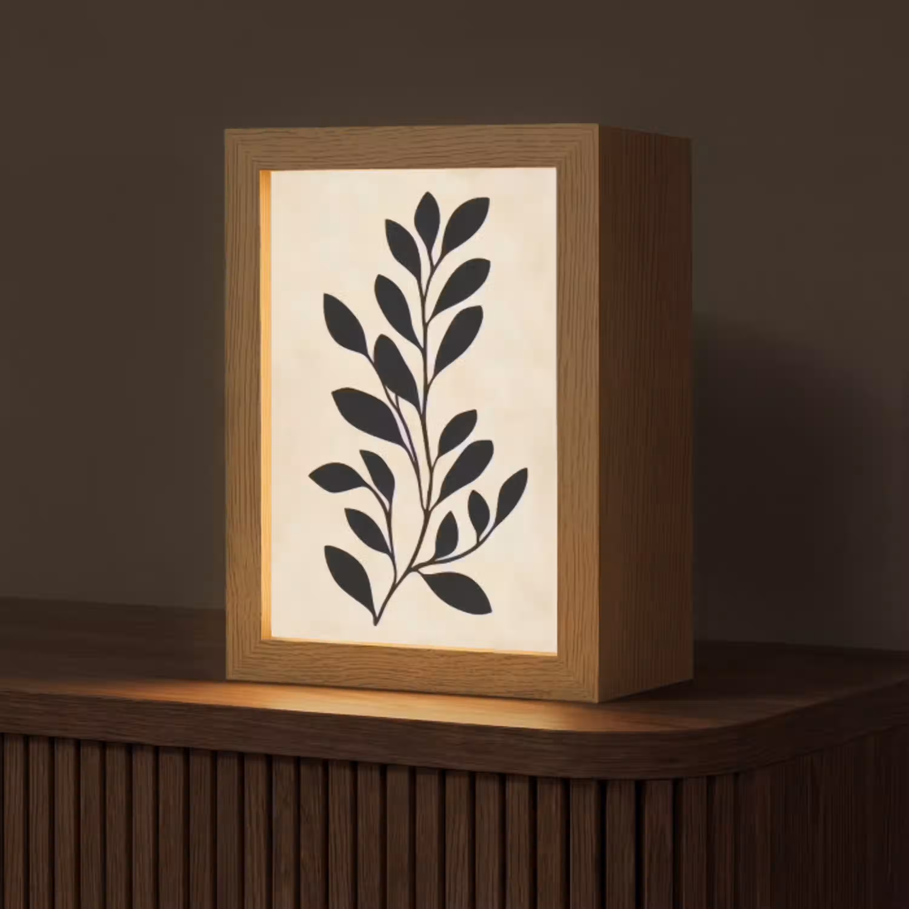 Minimalistisch - Tak - Bladeren - Zwart Light Box met kabel (Tafellamp) klein -z3d_website