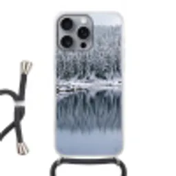 Bos - Reflectie - Meer - Winter - Serene Hoesje iPhone 16 Pro Max met koord klein -3d