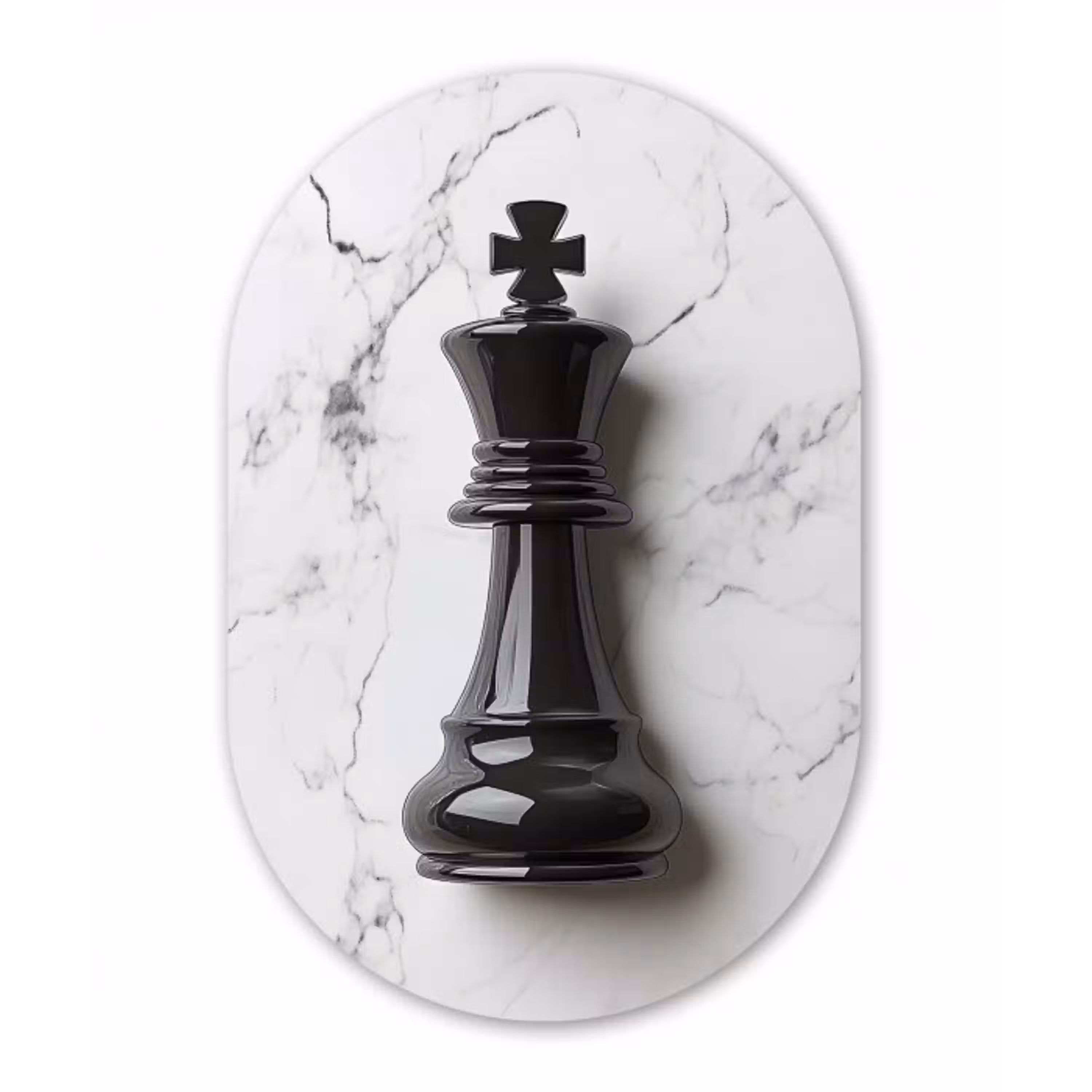 Schaakstuk - Koning - Zwart - Marmer Wandcirkel Ovaal Glas middel -3d